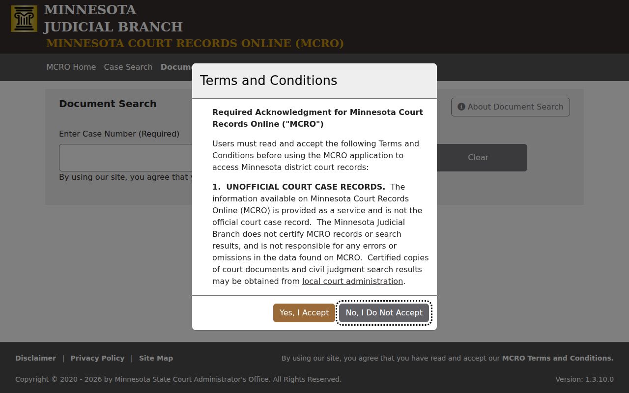 Ramsey County case search complete case number document search