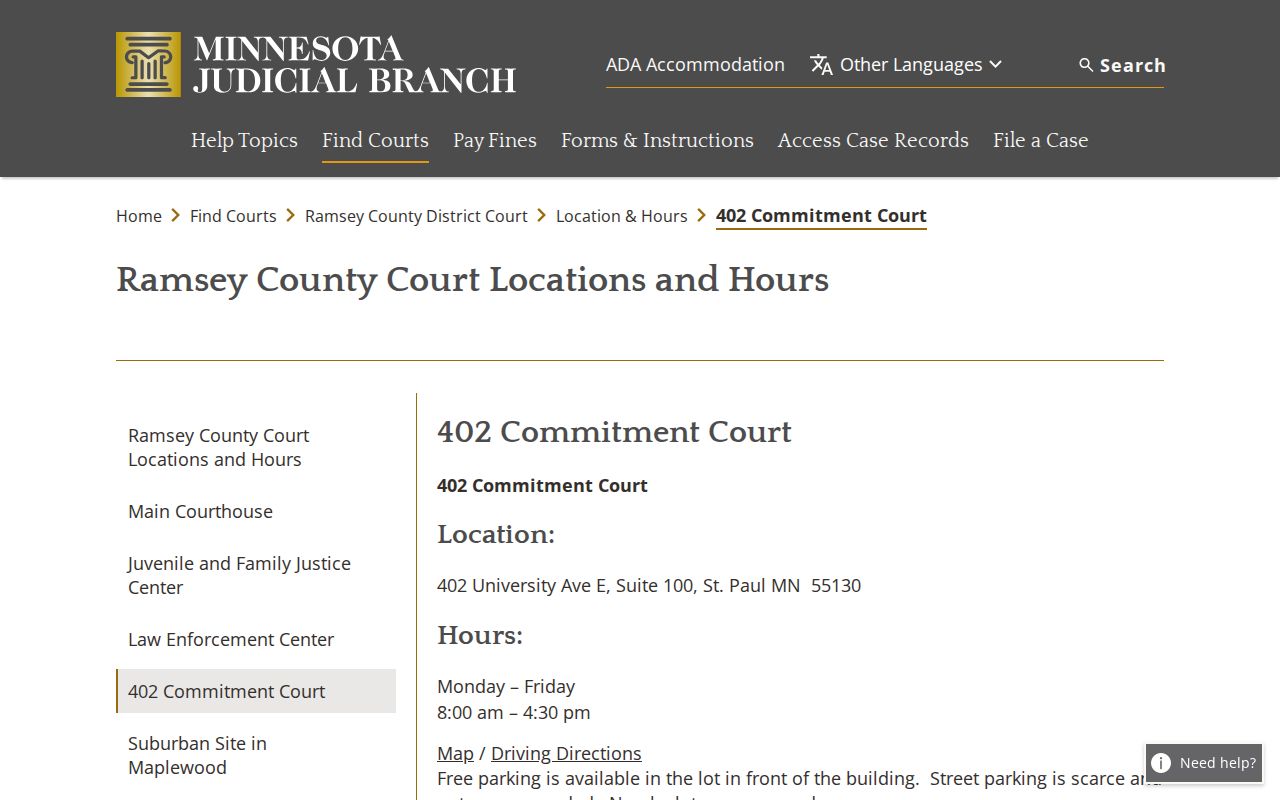 Ramsey County civil docket civil commitment court location