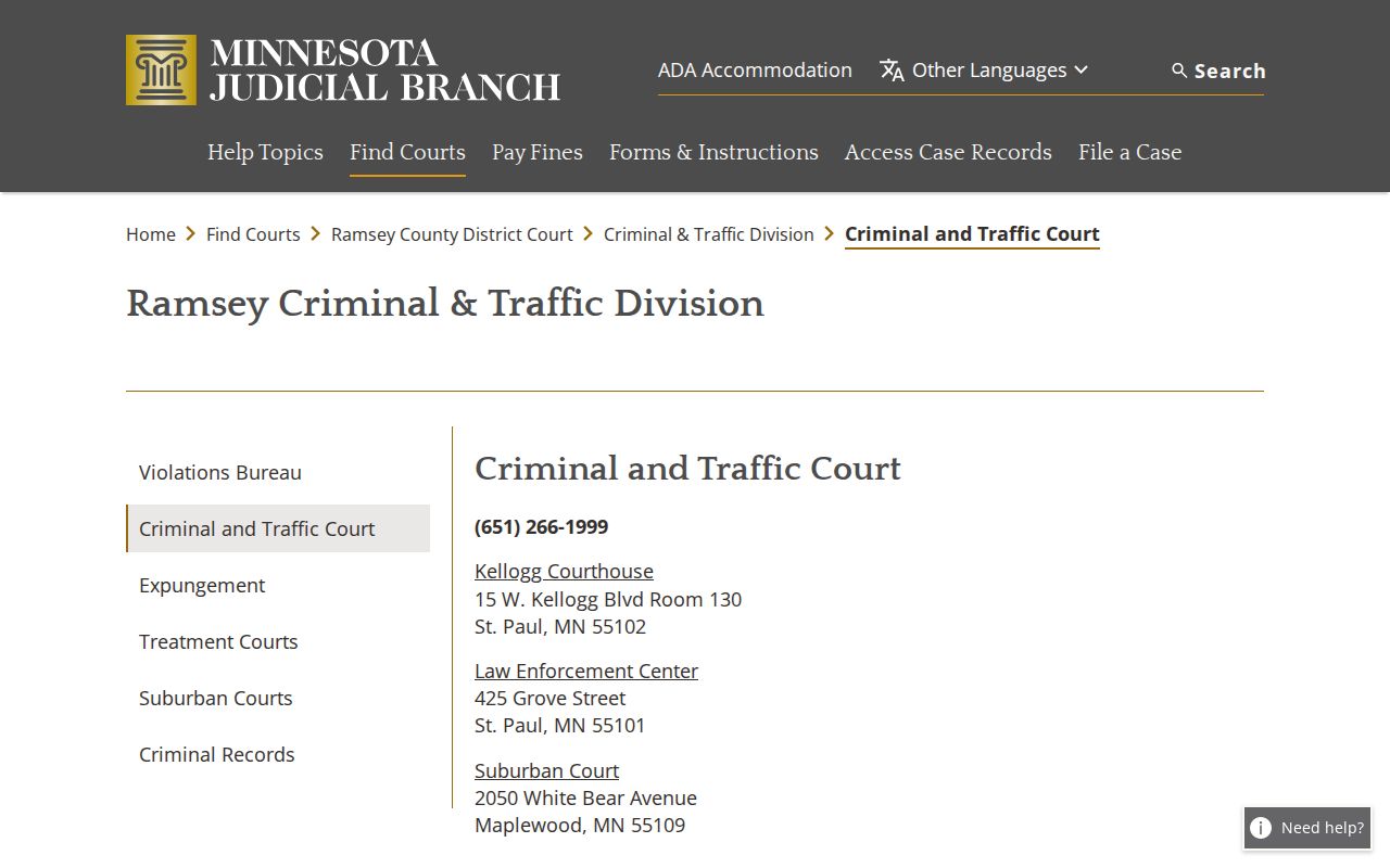 Ramsey County criminal docket and citation public instructions