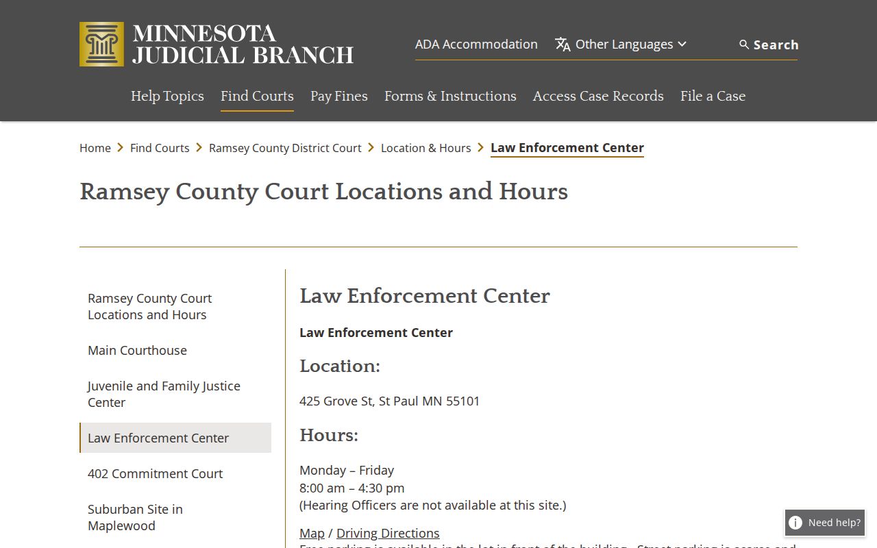Ramsey County criminal docket Law Enforcement Center courtrooms