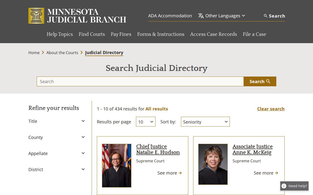 Minnesota Judicial Branch Ramsey judicial directory page