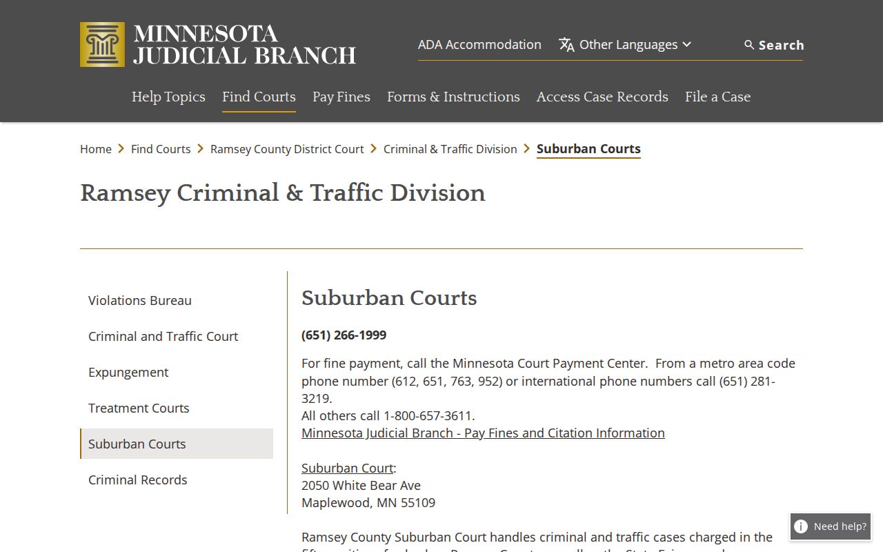 Ramsey County traffic court records and Suburban Court scope